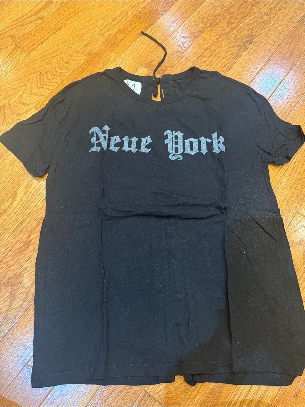 Zoe Karssen Black Cotton Neue York Graphic Tee w Open Back & Ties Detail size S